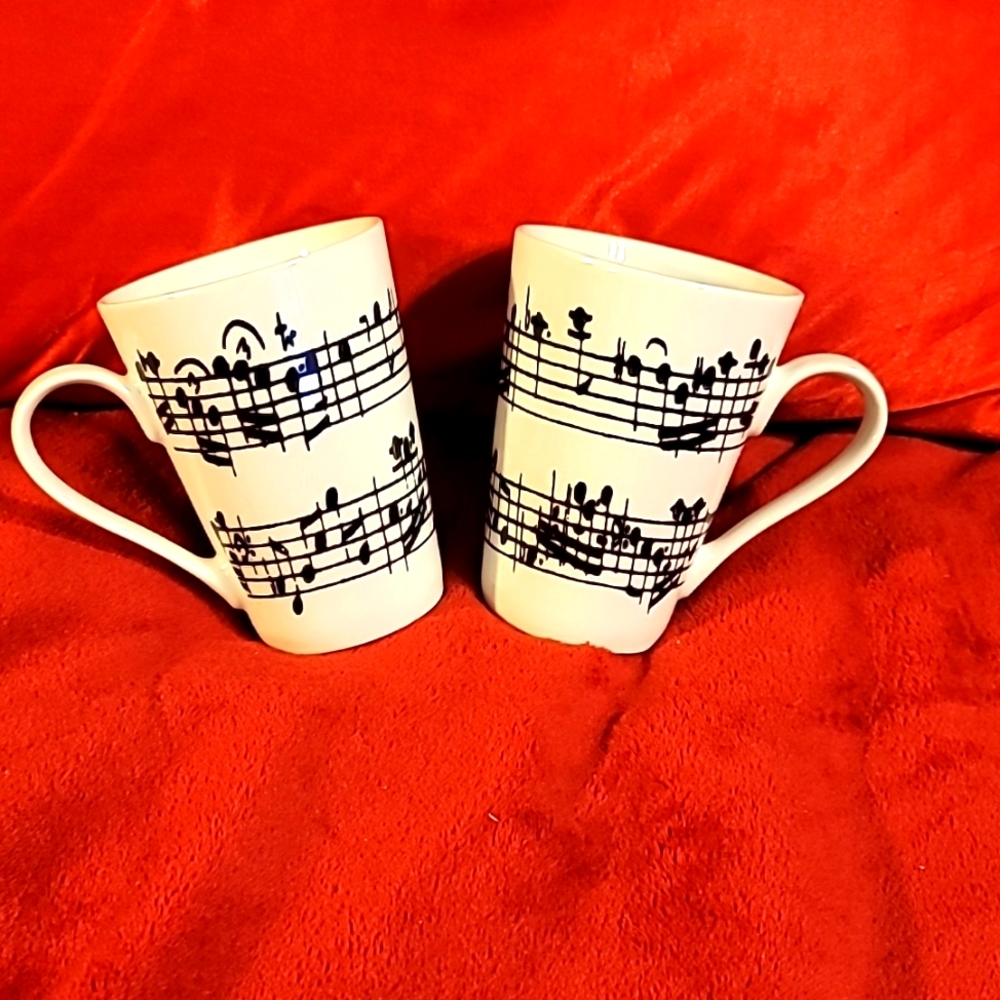 BRAND NEW Pair of Porcelain  Mugs Coffee Cup Hot Beverage music theme